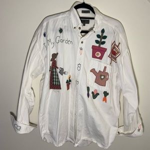 Robert Stock Women’s Shirt “In My Garden” Size L %100 Cotton